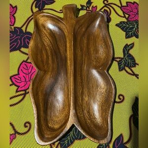 Vintage Dolphin Genuine Monkey Pod Wooden Butterfly Shaped Serving Tray